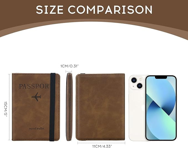 ILIYAH-Passport Cover-Passport Holder Travel Wallet-RFID-Blocking Passport Case Travel Accessories Card Holder Wallet Unisex Travel Gifts（Brown）