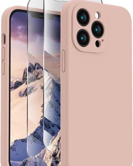 FireNova Designed for iPhone 13 Pro Case, Silicone Upgraded [Camera Protection] Phone Case with [2 Screen Protectors], Soft Anti-Scratch Microfiber Lining Inside, 6.1 inch, Pinksand