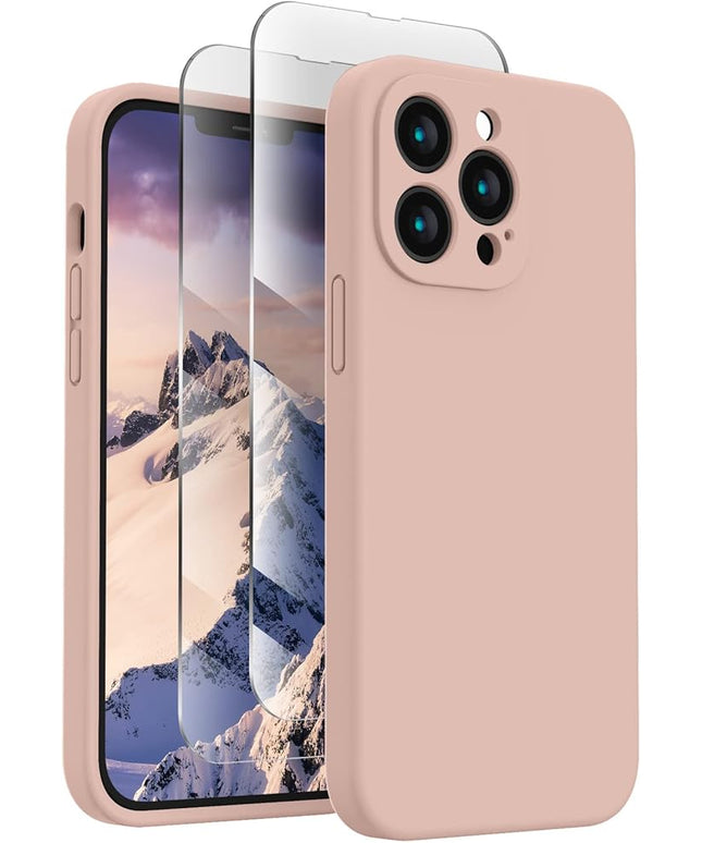 FireNova Designed for iPhone 13 Pro Case, Silicone Upgraded [Camera Protection] Phone Case with [2 Screen Protectors], Soft Anti-Scratch Microfiber Lining Inside, 6.1 inch, Pinksand