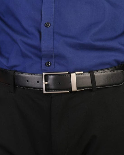 beltox fine Men's Dress Belt Leather Reversible 1.25" Wide Rotated Buckle Gift Box