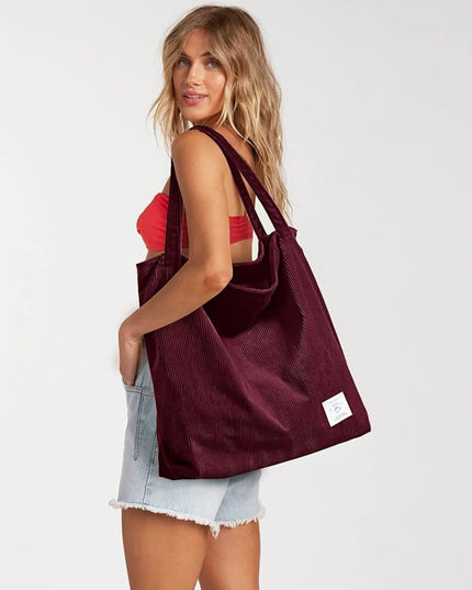 KALIDI Women Corduroy Tote Bag Zipper Casual Tote's Handbag Big Capacity Shoulder Bag with Pockets