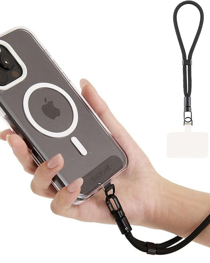 Phone Wrist Strap for iPhone & Samsung – 6mm Lanyard with 2 Non-Adhesive Tether Tabs | Secure Hand Strap for Men & Women (Case Required, for Smartphones) – Shadow Black