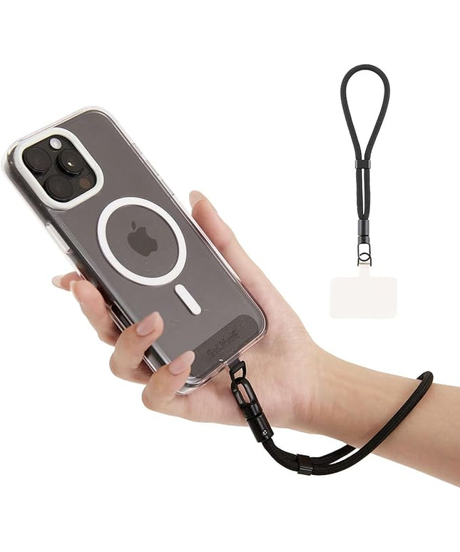 Phone Wrist Strap for iPhone & Samsung – 6mm Lanyard with 2 Non-Adhesive Tether Tabs | Secure Hand Strap for Men & Women (Case Required, for Smartphones) – Shadow Black