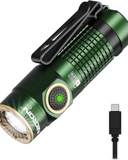 NICRON C1 EDC Flashlight Rechargeable, 1200 High Lumens Type C Charging Pocket Light with Tail Magnet - Small and Powerful Flashlight Dual-Way Clip Portable IPX8 Waterproof for Camping and Daily Use