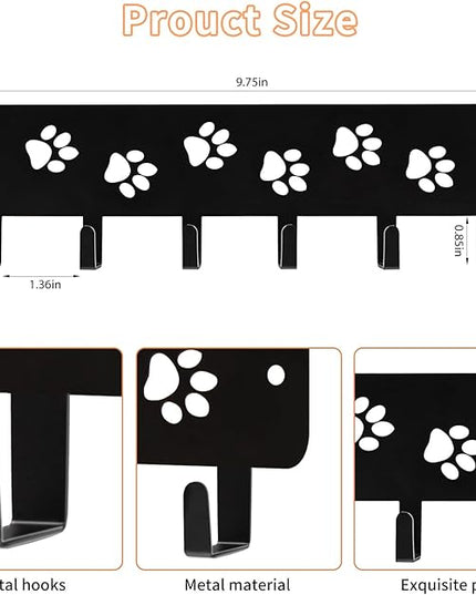 Key Hooks Key Holder Decorative Dog Leash Holder for Wall, 6 Hooks 9.75×2.73 inch for Wall Decorative Animal Storage Rack Adhesive, Black Hooks for Entrance Living Room Kitchen-Gifts for Dog Lovers