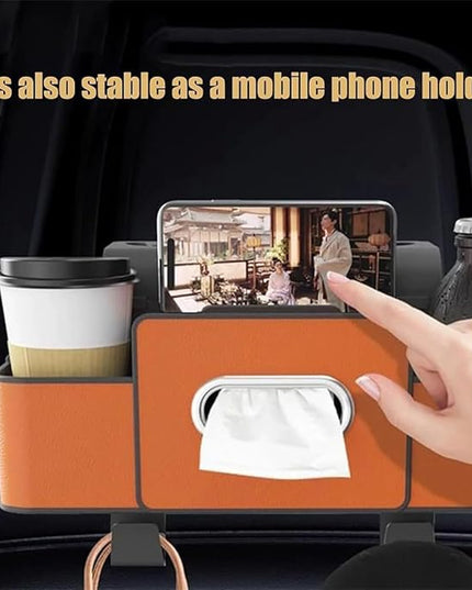 Car Organizers and Storage Box, 4-in-1 Car Back Seat Organizer with Phone Holder, Cup Holders, Tissue Box Dispenser & Storage Hook, Multi-functional Organizer for Phone, Drinks (2pcs,Style2)