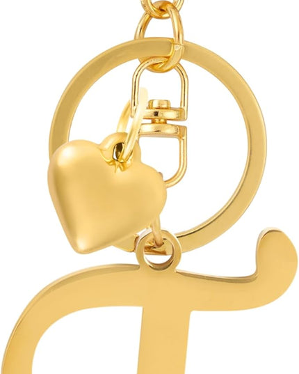 A-Z Heart Initial Letter Keychain, Stainless Steel Alphabet Charm for Handbags, Gift for Women and Girls