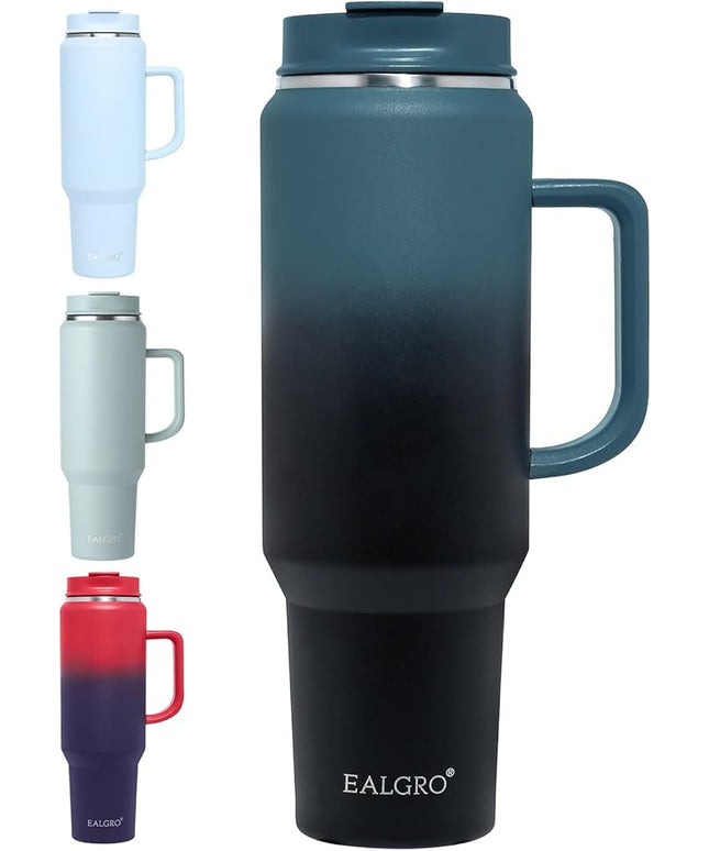 50 oz Tumbler with Handle, Insulated Tumblers with Lid and Straw, Large Metal Sports Water Bottle Jug, Thermal Stainless Steel Travel Coffee Mug Cup, Indigo Black