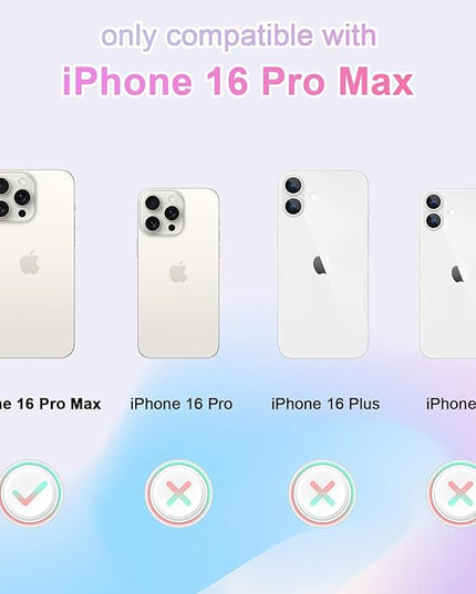 Aesthetic Case for iPhone 16 Pro Max Case for Women Girls, Compatible with Magsafe, Cute Girly Trendy Glitter Sparkly Rainbow Magnetic Protective Phone Cover, Matte Iridescent Blue & Pink