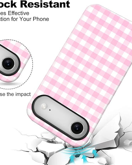 Magnetic for iPhone 17 Air Case Cute Checkered Stripes Phone Case for Women Girls, Shockproof Slim TPU and Hard PC Protective Phone Cover Compatible with MagSafe Designed, Pink