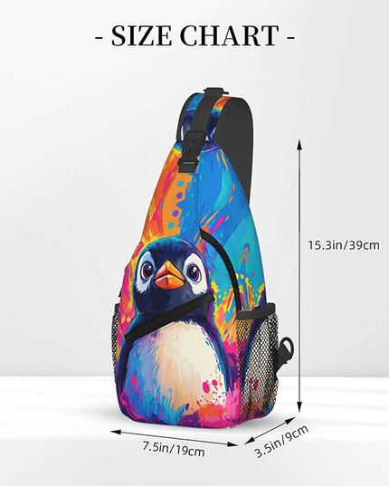 Animal Face Sling Bag Crossbody Bags Chest Bag Backpack for Travel Running and Hiking for Men Women Colorful Penguin