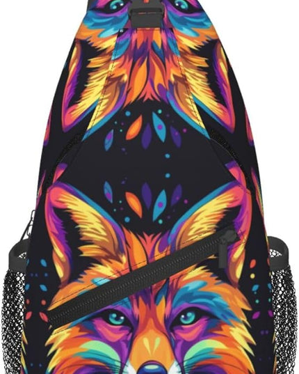 Animal Face Sling Bag Crossbody Bags Chest Bag Backpack for Travel Running and Hiking for Men Women Colorful Fox