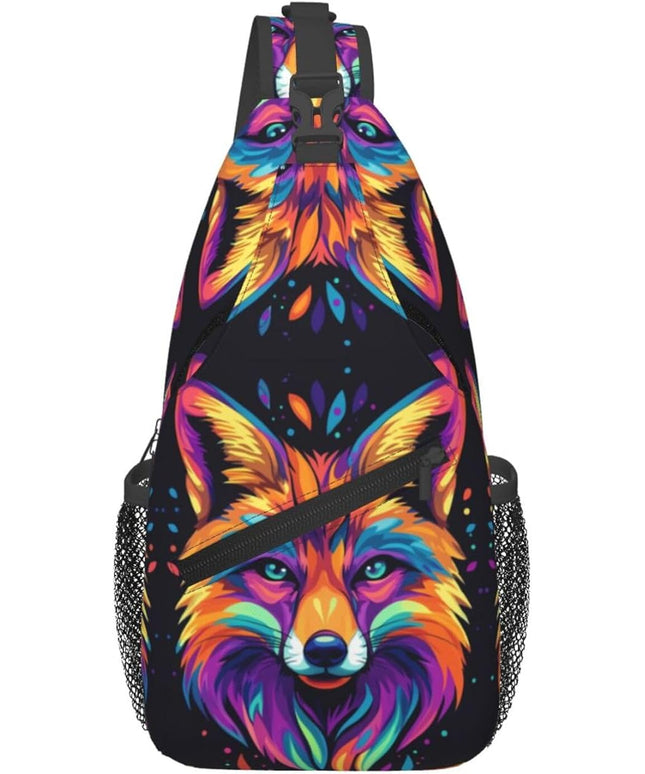 Animal Face Sling Bag Crossbody Bags Chest Bag Backpack for Travel Running and Hiking for Men Women Colorful Fox