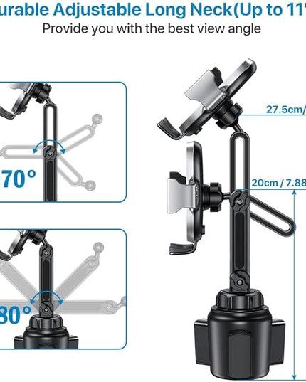 Miracase Cup Phone Holder for Car, [Upgraded Version] Adjustable Long Neck Car Cup Holder Phone Mount Cradle Friendly Compatible with iPhone Samsung Google and All Smartphones, Silver