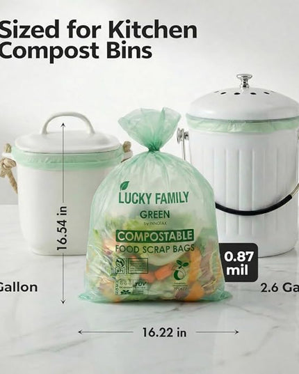 Compostable Trash Bags for Kitchen Compost Bins – 2.6 Gallon Compost Bags for Countertop Bin, Green Compostable Bags, BPI & OK Industrial Certified, Leak-Proof Food Waste Bags (50 Count)