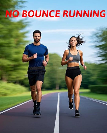 USHAKE Slim Running Belt for Women Men-Runners Phone Holder Fanny Pack, Adjustable, Bounce Free Waist Pouch bag for Workout, Money Belt, Run Gear Accessories Black Nude
