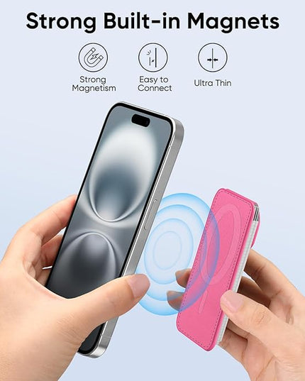FINPAC MagSafe Wallet, Magnetic Card Wallet Holder for iPhone 17/16/15/14/13/12 Series, Safe RFID Blocking Slim Leather 6 Card Holder for Women Men