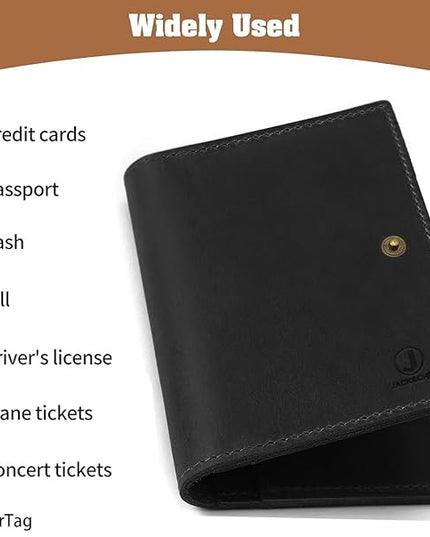 Jack&Chris Genuine Leather Passport Holder For Travel, RFID Blocking Handmade Passport Holder with Card Case Organized & Safe, Quality Travel Essentials for Women and Men for Gifting, Black