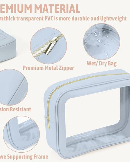 5PCS Clear Toiletry Bag,TSA Approved Travel Makeup Pouch with Zipper for Cosmetics and Toiletries，Diaper Bag Organizer Pouch Set，Women's Purse Organizer and Clear Car Bag