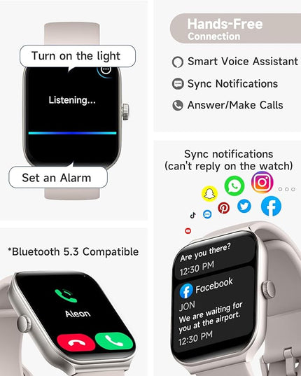 TOOBUR Smart Watch for Men Women Alexa Built-in, 1.95" Fitness Tracker with Answer/Make Calls, IP68 Waterproof/Sleep Tracker/Heart Rate/100 Sports, Fitness Watch Compatible iOS Android