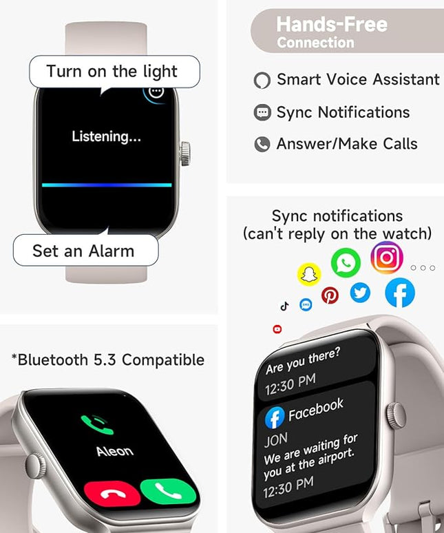 TOOBUR Smart Watch for Men Women Alexa Built-in, 1.95" Fitness Tracker with Answer/Make Calls, IP68 Waterproof/Sleep Tracker/Heart Rate/100 Sports, Fitness Watch Compatible iOS Android