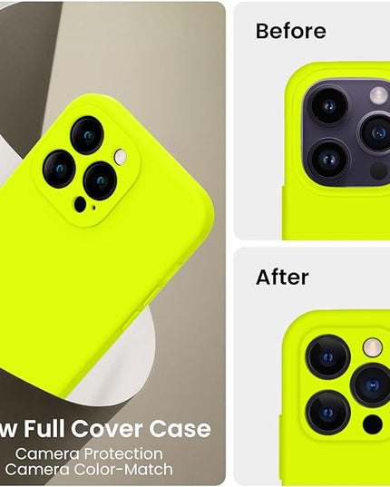FireNova Designed for iPhone 14 Pro Max Case, Silicone Upgraded [Camera Protection] Case with [2 Screen Protectors], Soft Anti-Scratch Microfiber Lining Inside, 6.7 inch, Fluorescent Green