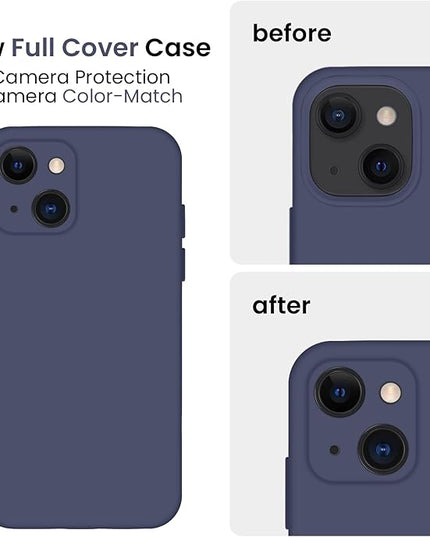FireNova Designed for iPhone 13 Case, Silicone Upgraded [Camera Protection] Phone Case with [2 Screen Protectors], Soft Anti-Scratch Microfiber Lining Inside, 6.1 inch, Navy Blue