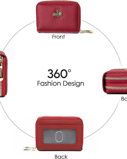 imeetu RFID Credit Card Holder, Small Leather Zipper Card Case Wallet for Women