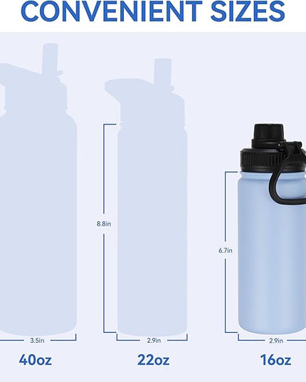 DOMICARE 16 oz Kids Water Bottle for School Stainless Steel Double Wall Vacuum Insulated Water Bottle with Straw lids & Spout Lid, Leakproof BPA Free (Light Blue,1)