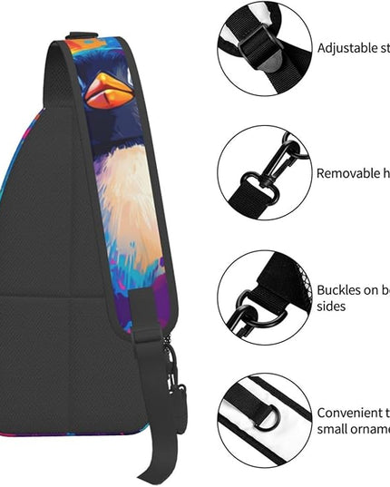 Animal Face Sling Bag Crossbody Bags Chest Bag Backpack for Travel Running and Hiking for Men Women Colorful Penguin