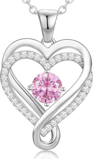 Infinity Love Heart Birthstone Necklace for Women Wife, S925 Sterling Silver Anniversary for Women Wife Birthday Gift for Her Girlfriend Mom Daughters, I Love You Women's Jewelry 18k Rose Gold Filled