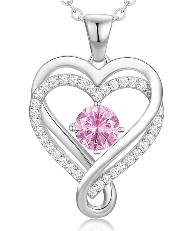 Infinity Love Heart Birthstone Necklace for Women Wife, S925 Sterling Silver Anniversary for Women Wife Birthday Gift for Her Girlfriend Mom Daughters, I Love You Women's Jewelry 18k Rose Gold Filled