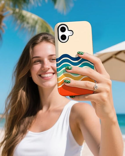 Magnetic for iPhone 16 Case Cute Frog Stripes Phone Case, Summer Shockproof Slim TPU and Hard PC Protective Phone Cover Compatible with MagSafe Designed for Women Girls