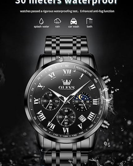 OLEVS Mens Watch Luxury Big Face Stainless Steel Analog Quartz Multifunctional Waterproof Luminous Date Two Tone Fashion Dress Wrist Watches for Man