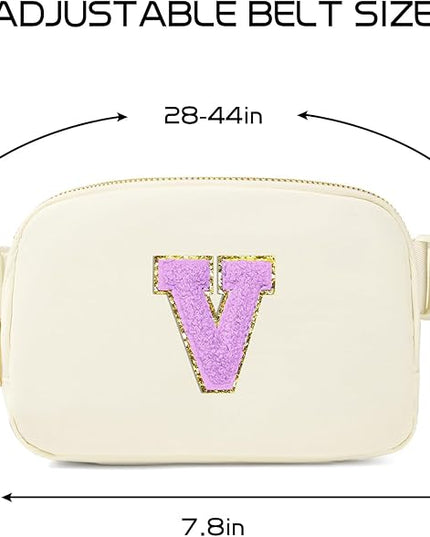 Gitus Gifts for 8 9 10 11 12 Year Old Girls Belt Bag Fanny Pack Crossbody Bags with Initial Letter Patch Cute Stuff Birthday Gifts for Teen Girls Women Personalized Trend Stuff (Ivory-V)