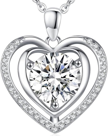 Heart Pendant Gold Necklace for Women Moissanite Lab-Created Gem I Love You Wedding Anniversary Birthday Christmas Valentine Engagements Mothers Day Jewelry for Wife Her Girlfriend Mom Daughter
