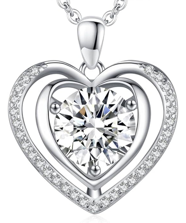 Heart Pendant Gold Necklace for Women Moissanite Lab-Created Gem I Love You Wedding Anniversary Birthday Christmas Valentine Engagements Mothers Day Jewelry for Wife Her Girlfriend Mom Daughter