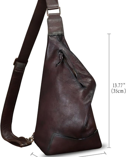 Genuine Leather Sling Bag for Men and Women Vintage Full Grain Leather Sling Purse Chest Daypack Over Shoulder Crossbody Bag (Coffee)