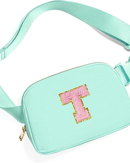 Gitus Belt Bag Fanny Pack Crossbody Bags with Initial Letter Patch Cute Stuff Birthday Gifts for Teenager Girls Trendy Preppy Stuff for Teen Girls Cool Stuff for Teens (Mint Green-T)