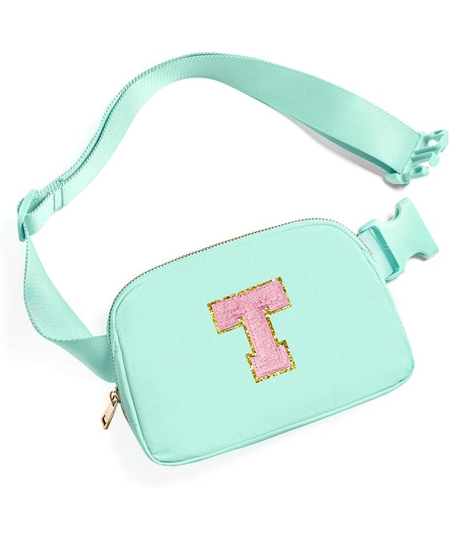 Gitus Belt Bag Fanny Pack Crossbody Bags with Initial Letter Patch Cute Stuff Birthday Gifts for Teenager Girls Trendy Preppy Stuff for Teen Girls Cool Stuff for Teens (Mint Green-T)