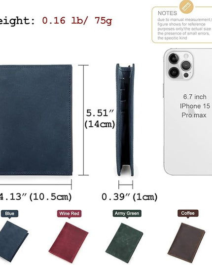 CONTACTS Full Grain Leather Passport Holder RFID Blocking Travel Passport Wallet Compatible with Airtag Passport Cover Case with 4 Cards Slots, Coin Pocket (Blue)
