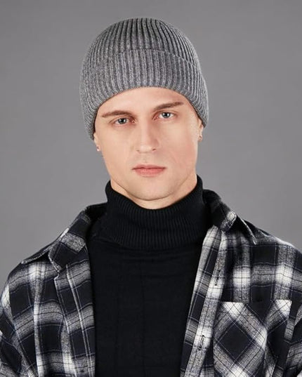 3 Pack Wool Fisherman Beanies for Men, Short Knit Watch Cap Cuffed Trawler Hats