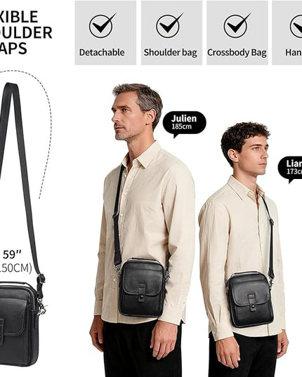 Augus Leather Small Messenger Bag For Men Crossbody Handbag Shoulder Sling Travel Bags for Men Purse Daypack Magnetic Buckle