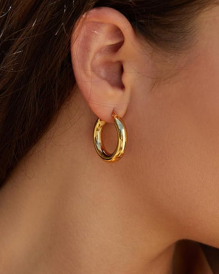 18K Gold Plated Chunky Hoop Earrings for Women Fashion Thick Gold Hoops Set Jewelry for Birthday Christmas Gifts