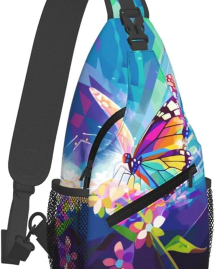 Animal Face Sling Bag Crossbody Bags Chest Bag Backpack for Travel Running and Hiking for Men Women Colorful Butterfly
