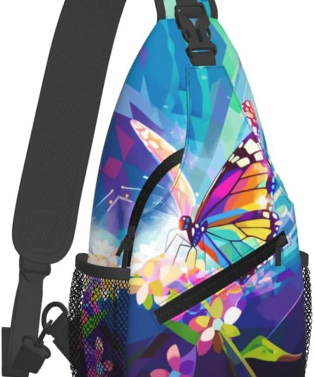 Animal Face Sling Bag Crossbody Bags Chest Bag Backpack for Travel Running and Hiking for Men Women Colorful Butterfly