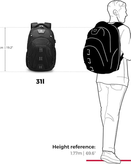 Swissdigital Design Men's Laptop Backpack, TSA Friendly USB Charging RFID Protection Backpack for College and Business, Fits 17" Laptops Black | SD1644FB-01
