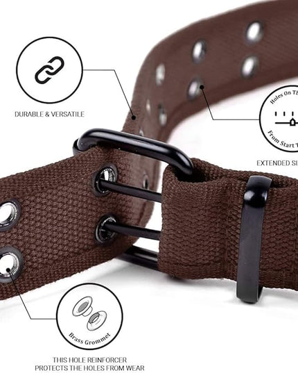 Boxed Gifts Parquet Casual Canvas Belt - Double Hole, Double Grommets for Men & Women