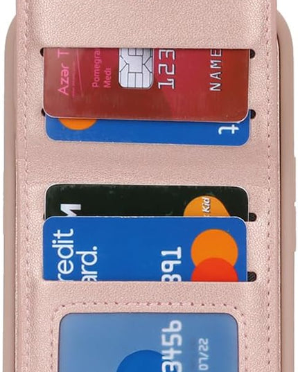 for iPhone 15 Wallet Case with Card Holder, for iPhone 15 Case Wallet with Strap Credit Card Slot, Crossbody Bag with Zipper Case for iPhone15 - Rose Gold