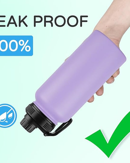 DOMICARE 32 oz Insulated Water Bottle Bulk, Vacuum Insulated Stainless Steel Sports Water Bottle with Straw Lid & Spout Lid, Leakproof, Reusable - Travel, Camping, Bike, Purple (4 Pack)
